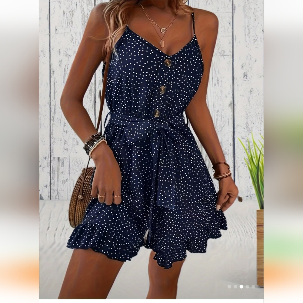 Elegant Navy Polka Dot Jumpsuit